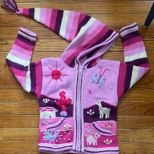 Hand made Colorful Knit Hooded Sweater with Animal Design